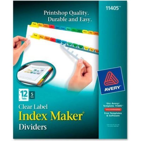 AVERY DENNISON Avery Index Maker Punched Clear Label Tab Divider, Blank, 8.5"x11", 12 Tabs, 5 Sets, White/Multi 11405